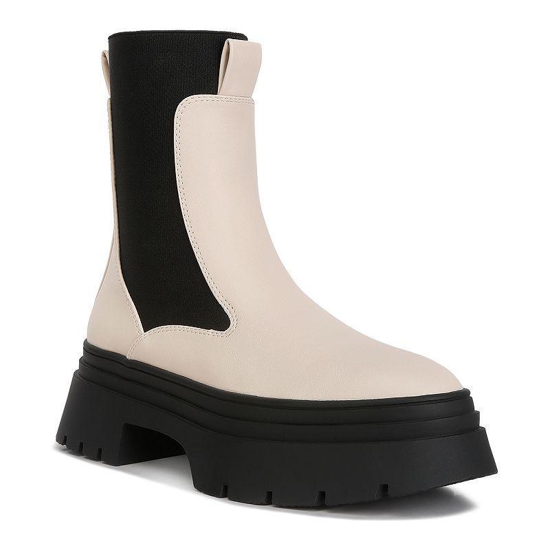 London Rag Ronin Womens High Top Chunky Chelsea Boots White Product Image