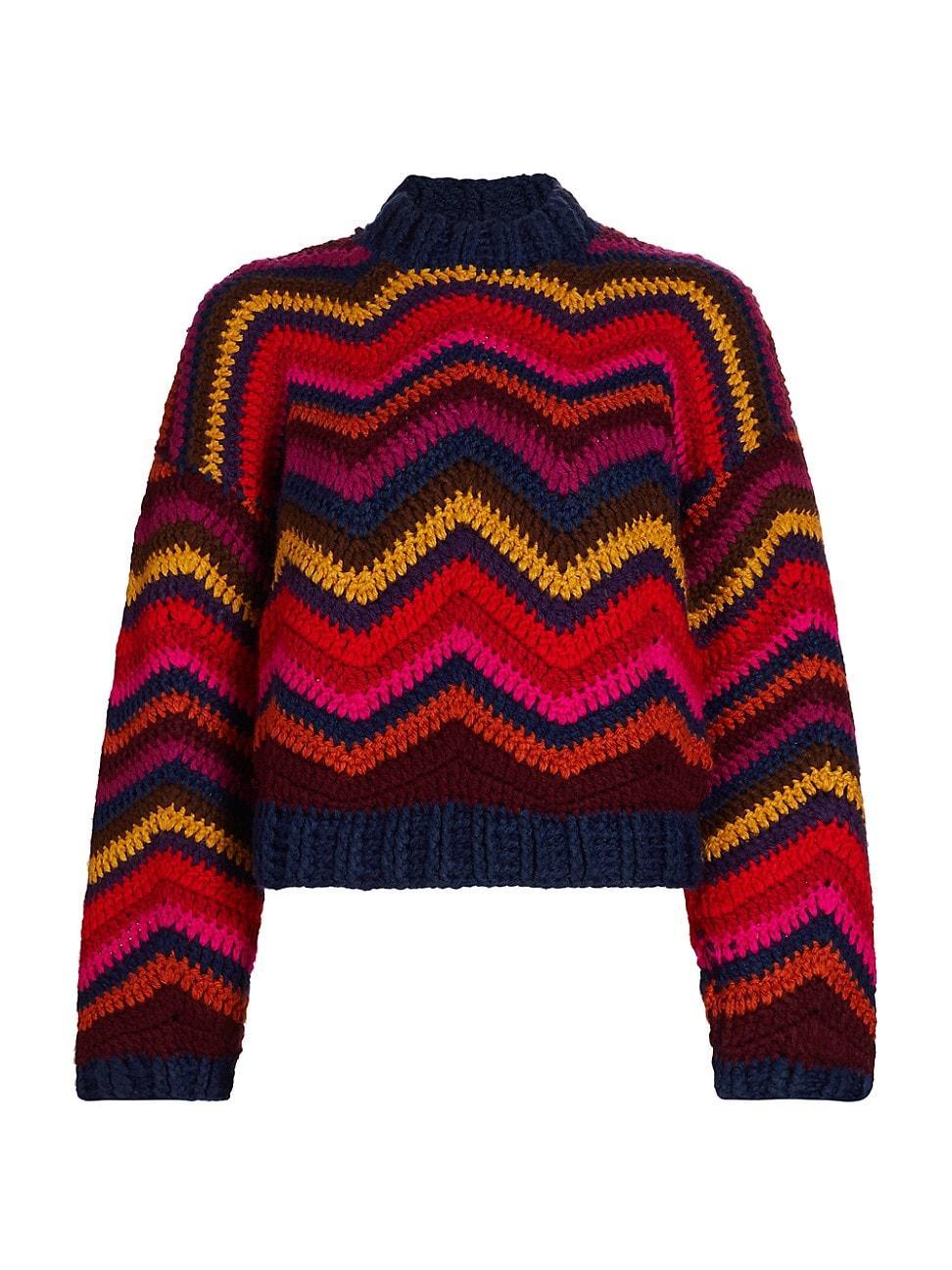 Womens Colorful Waves Crochet Sweater Product Image