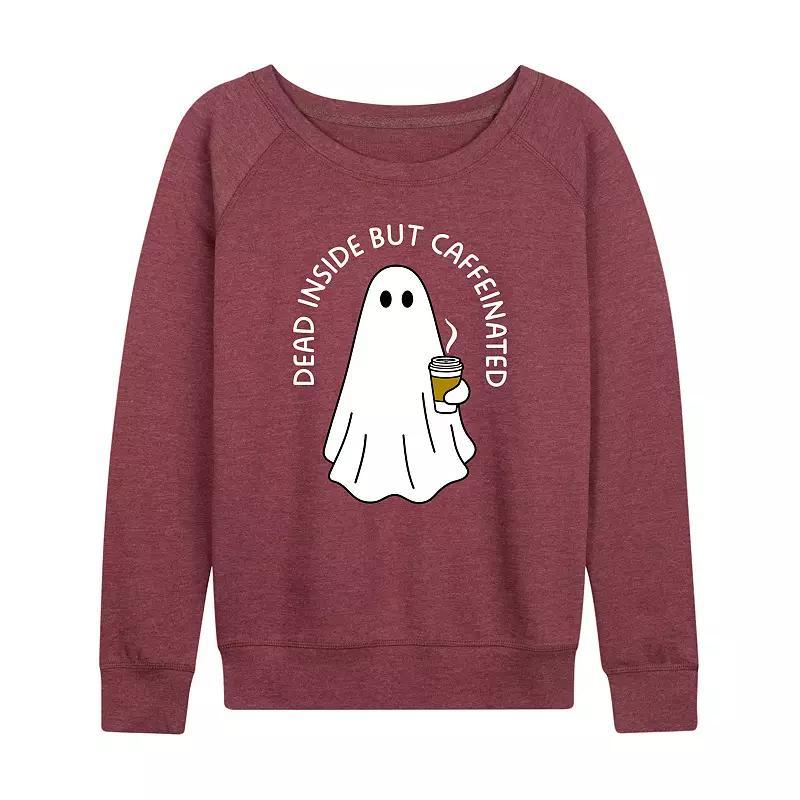 Womens Dead Inside But Caffeinated Ghost Lightweight French Terry Sweatshirt Grey Dark Red Product Image