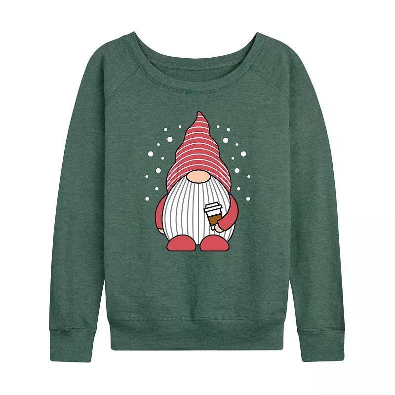 Womens Gnome Holding Coffee Slouchy Graphic Sweatshirt Grey Indigo Product Image