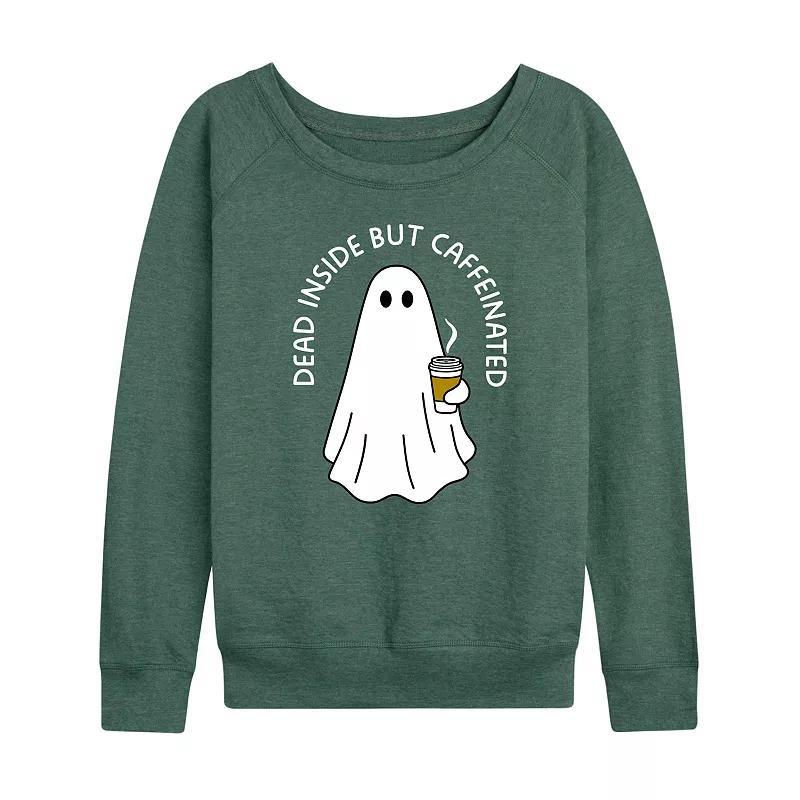 Womens Dead Inside But Caffeinated Ghost Lightweight French Terry Sweatshirt Grey Dark Red Product Image