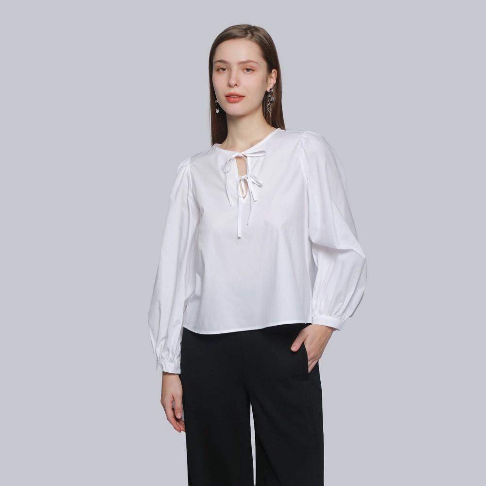 Womens Balloon Long Sleeve Blouse - A New Day White XXL product image