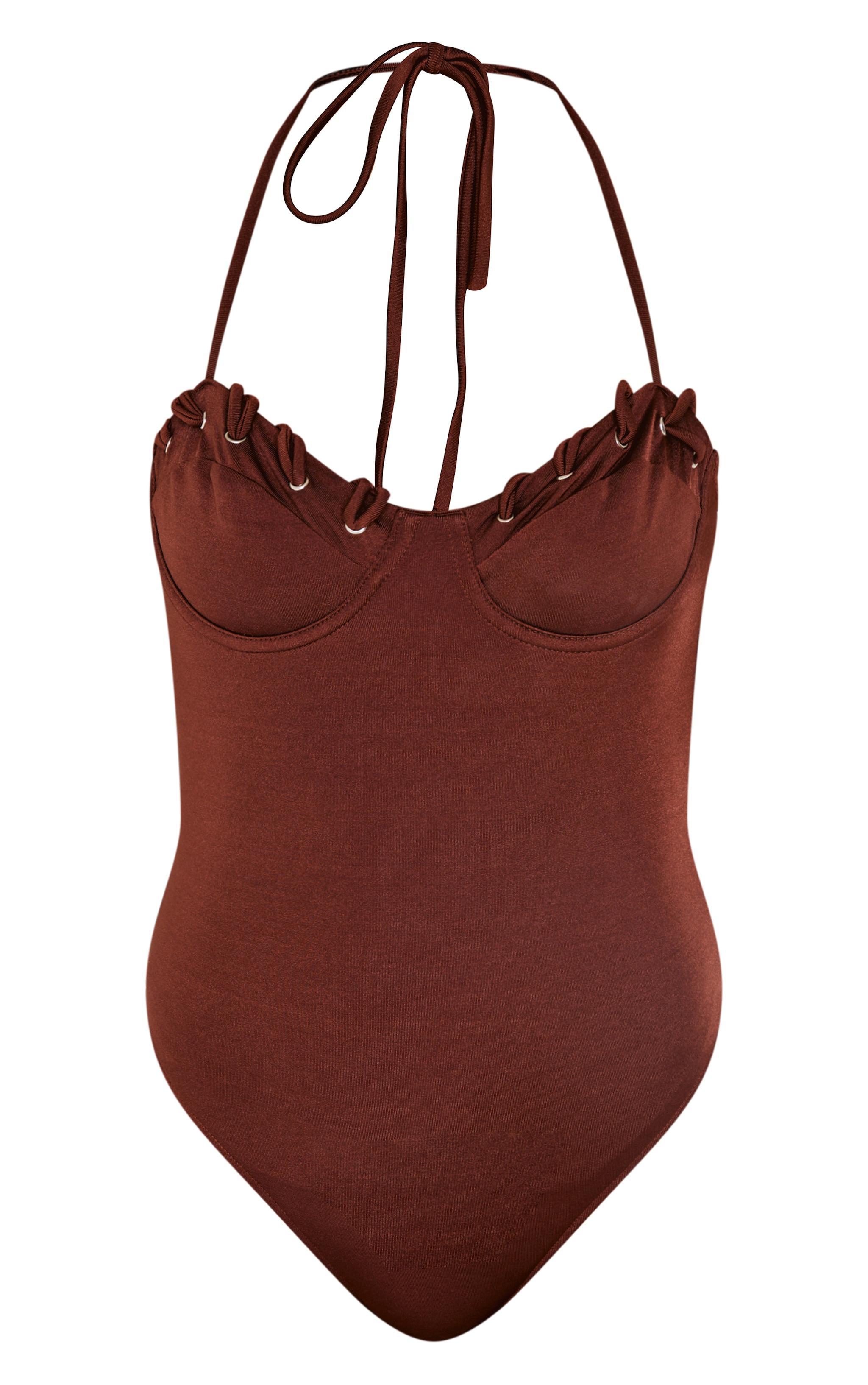 Chocolate Underwired Laced Cup Swimsuit Product Image