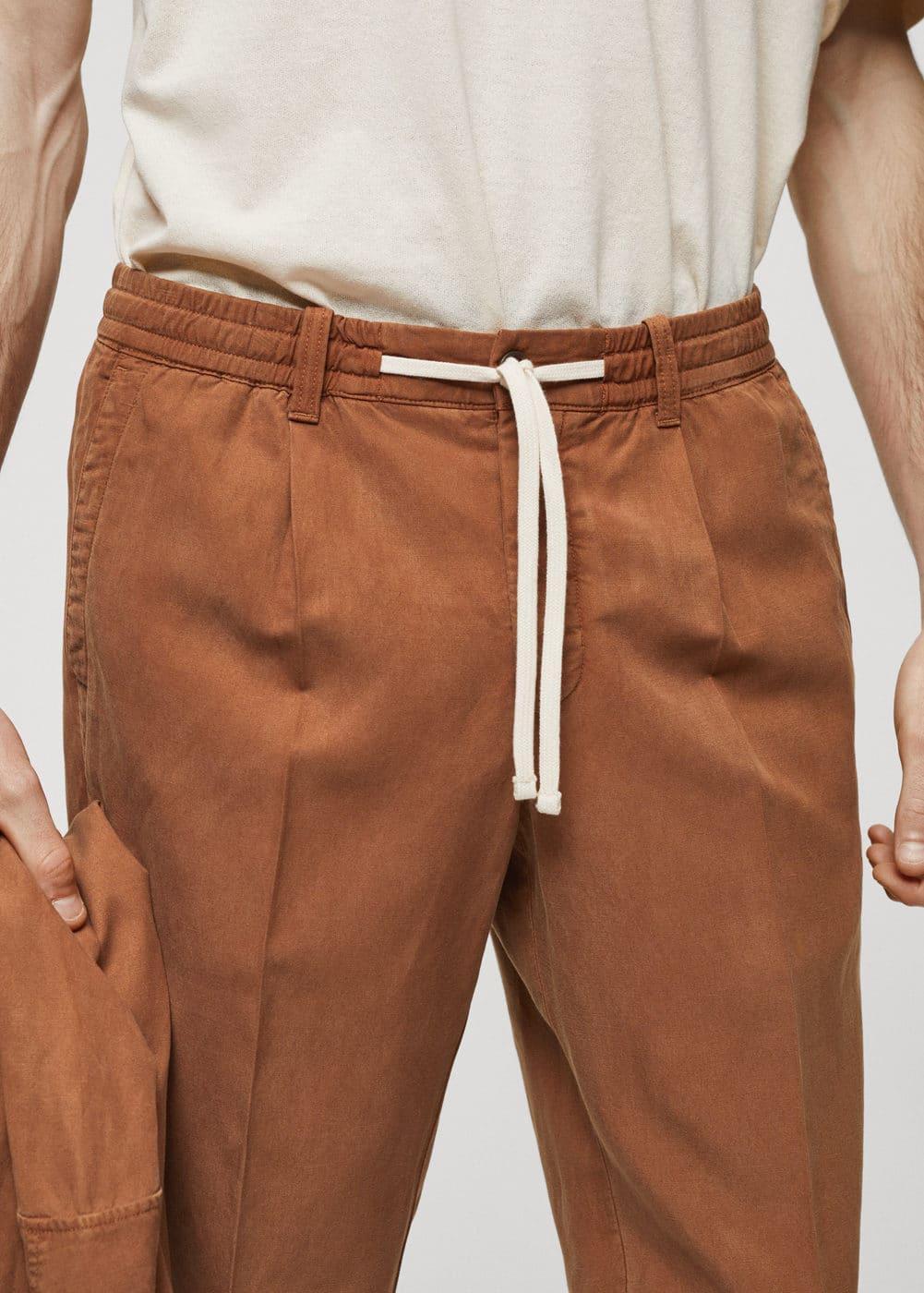 Mango Mens Linen-Blend Slim-Fit Drawstring Pants Product Image