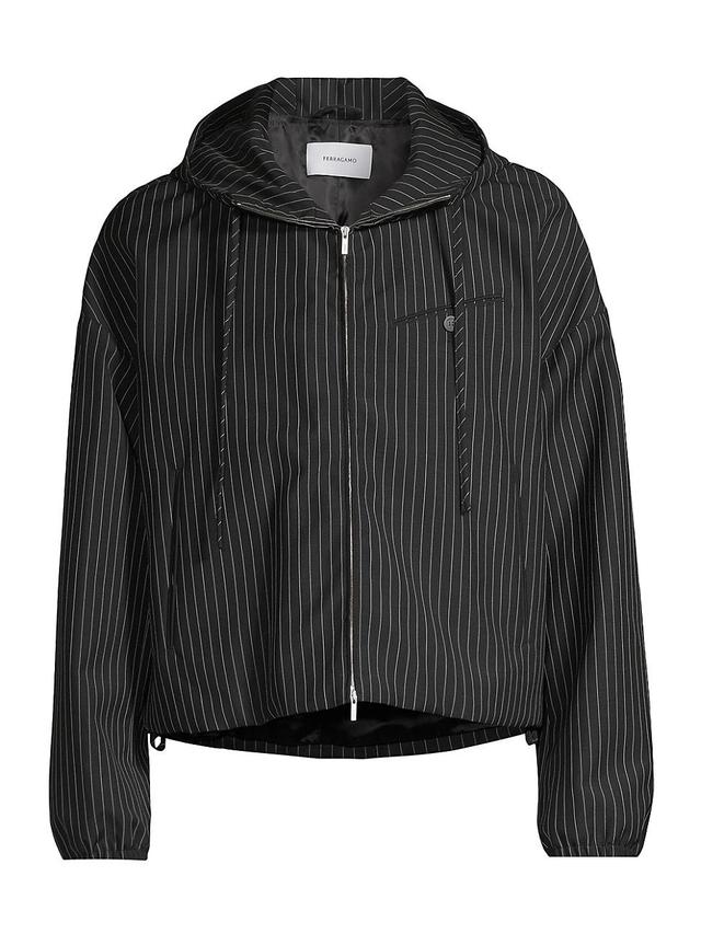 Mens Pin-Stripe Wool-Mohair Zip-Front Hooded Jacket Product Image