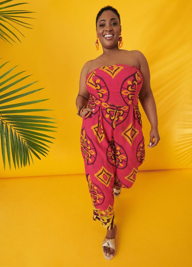 Plus Size Strapless Printed Jumpsuit Ashley Stewart Product Image