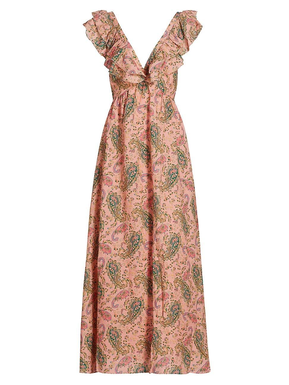 Womens Isha Ruffled Linen-Blend Maxi Dress Product Image