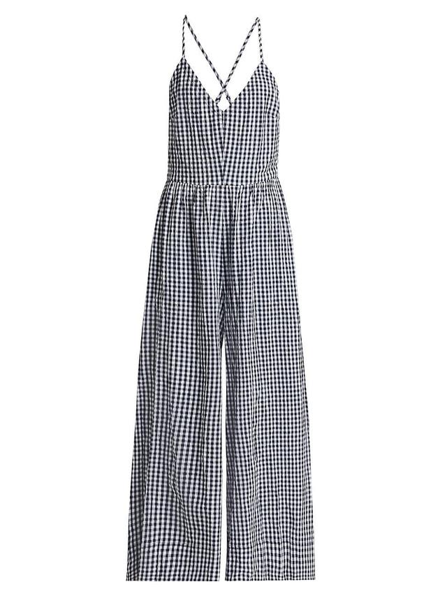 Womens Gabrielle Gingham Cotton-Blend Jumpsuit Product Image