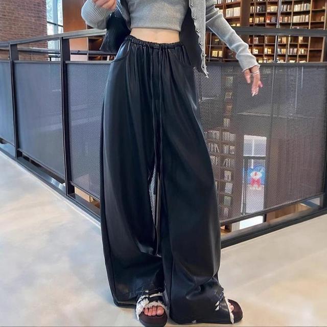 High Rise Faux Leather Wide Leg Pants Product Image