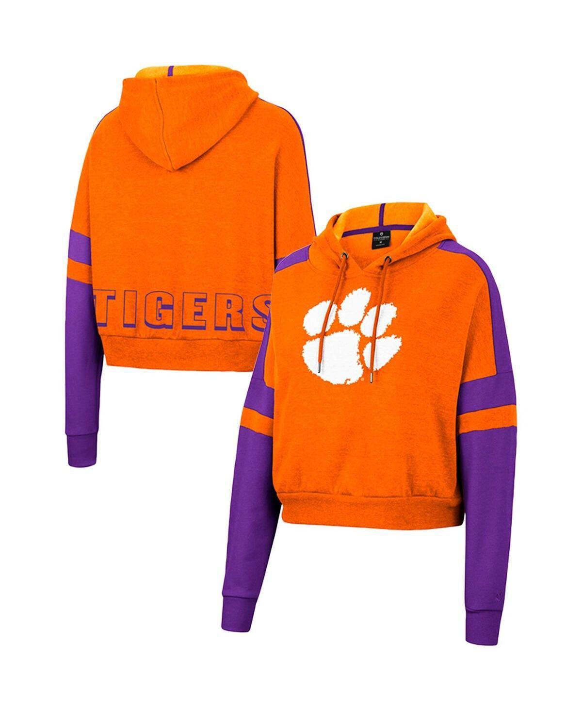 Womens Colosseum Clemson Tigers Throwback Stripe Arch Logo Cropped Pullover Hoodie Product Image