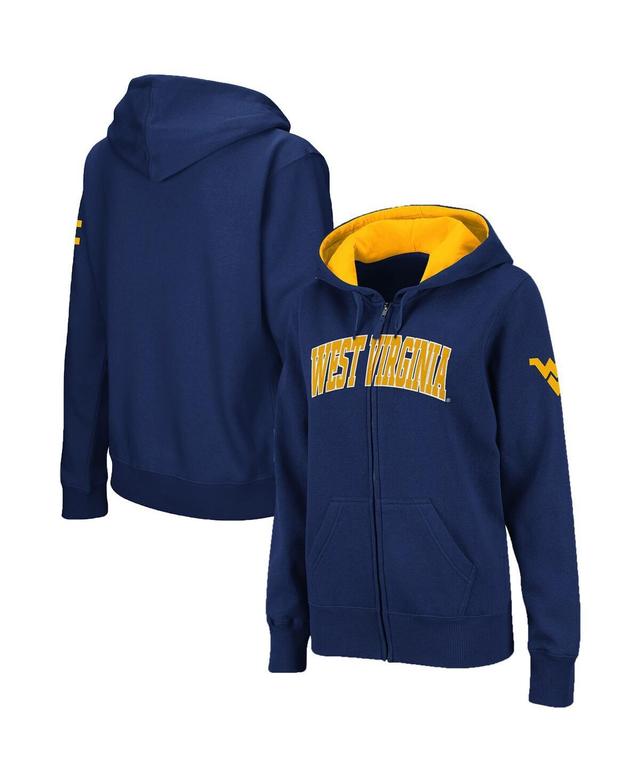 Womens Stadium Athletic Navy West Virginia Mountaineers Arched Name Full-Zip Hoodie Product Image