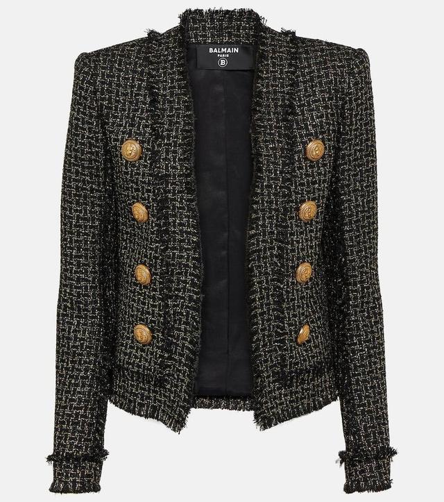 Double-breasted Tweed Jacket In Black Product Image