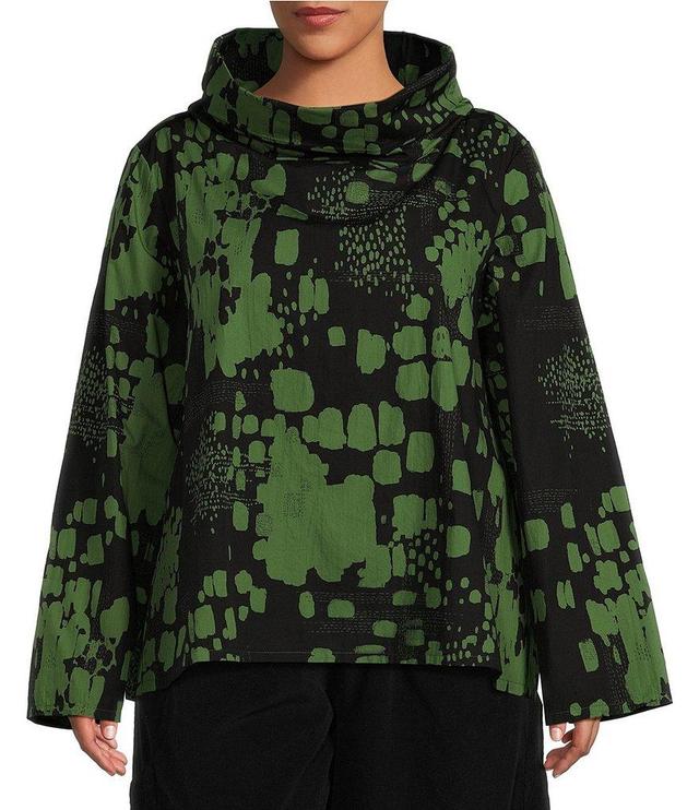 Bryn Walker Plus Size Etta Organic Cotton Poplin Printed Cowl Neck Long Sleeve Shirt Product Image