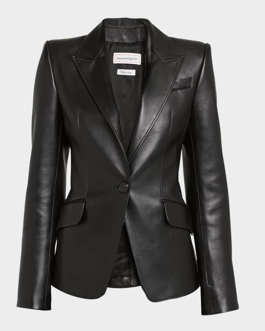 Leather Tailored Single-Breasted Blazer Jacket Product Image