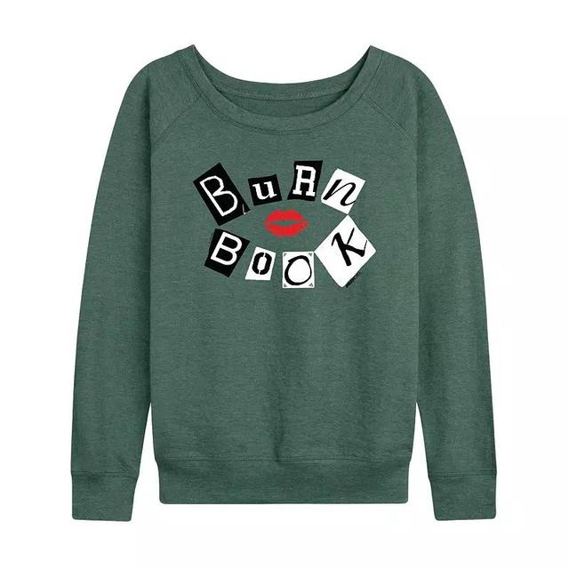 Womens Mean Girls Burn Book Lightweight French Terry Sweatshirt Grey Green Product Image