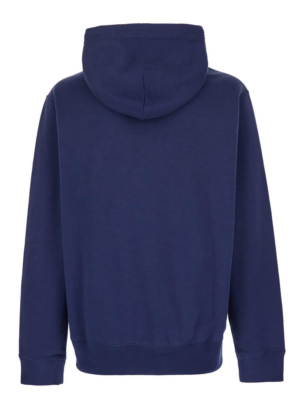 POLO RALPH LAUREN Blue Sweatshirt With Logo Lettering On The Front In Cotton Man Product Image