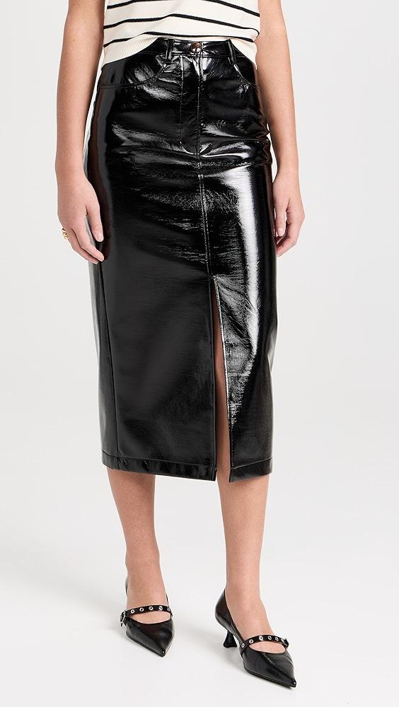 KITRI Penny Black Vinyl Midi Skirt | Shopbop Product Image