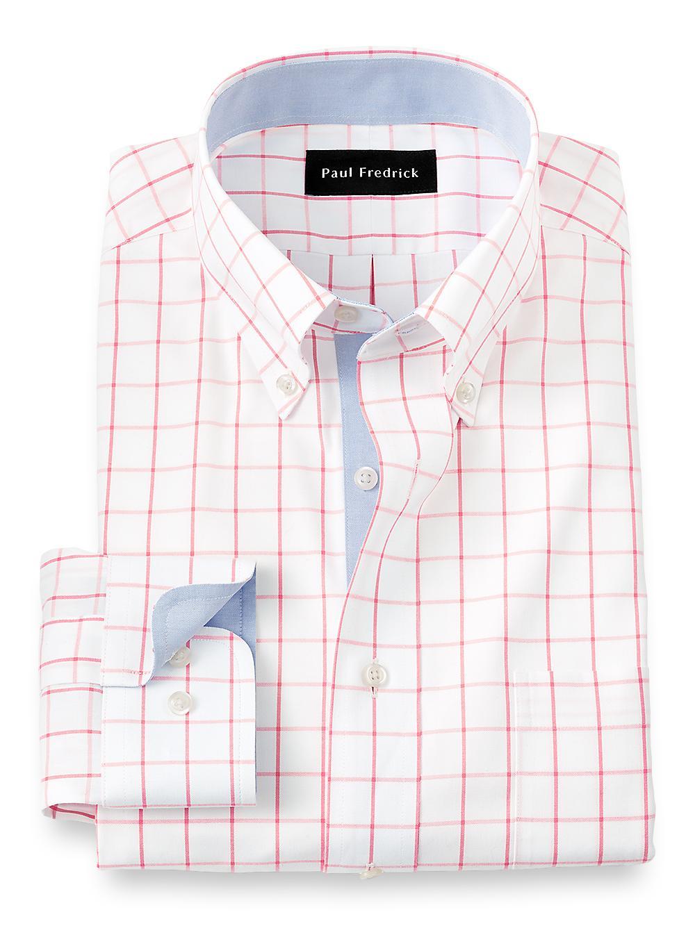 Comfort Stretch Non-Iron Check Dress Shirt With Contrast Trim - Coral Product Image