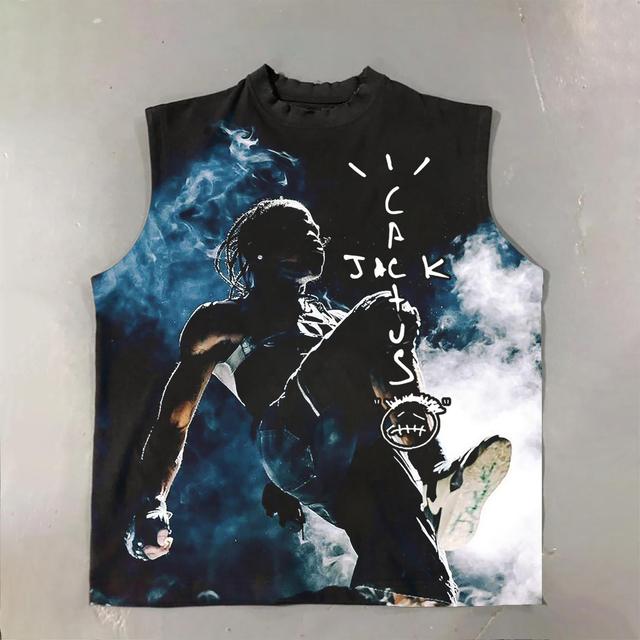 Casual Travis Scott Portrait Graphic Print Cotton Tank Top Product Image