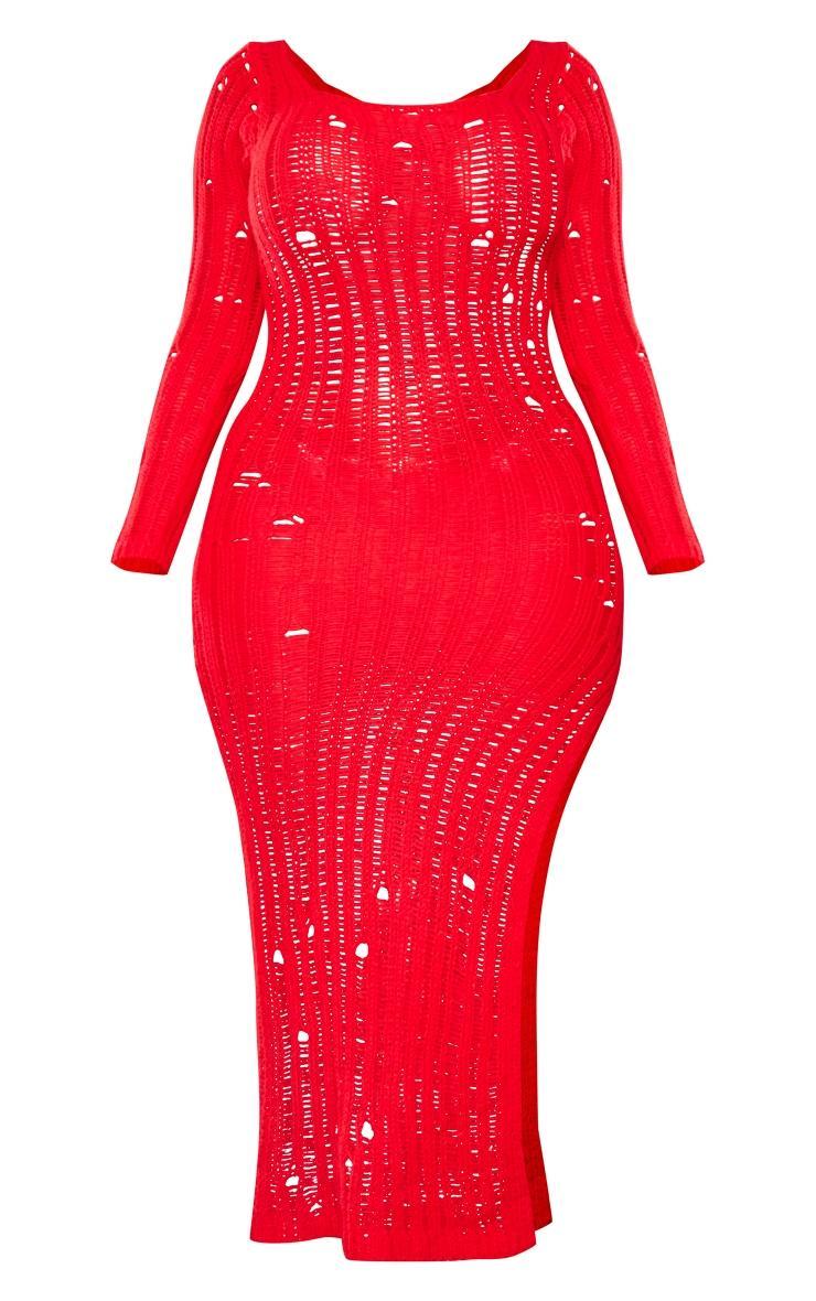 Shape Red Knit Scoop Neck Long Sleeve Maxi Dress Product Image