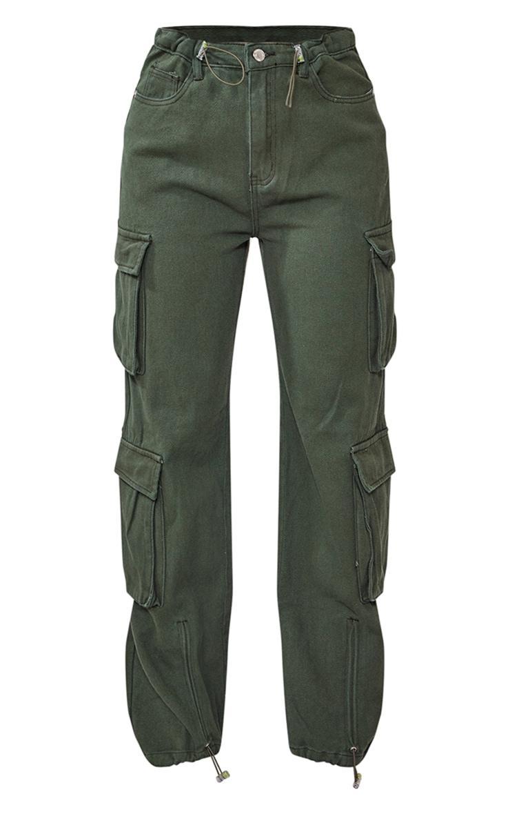 Dark Khaki Cargo Pocket Toggle Hem Jeans Product Image