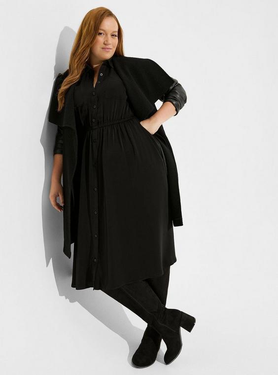 Midi Crepe De Chine Long Sleeve Button Front Shirtdress Product Image