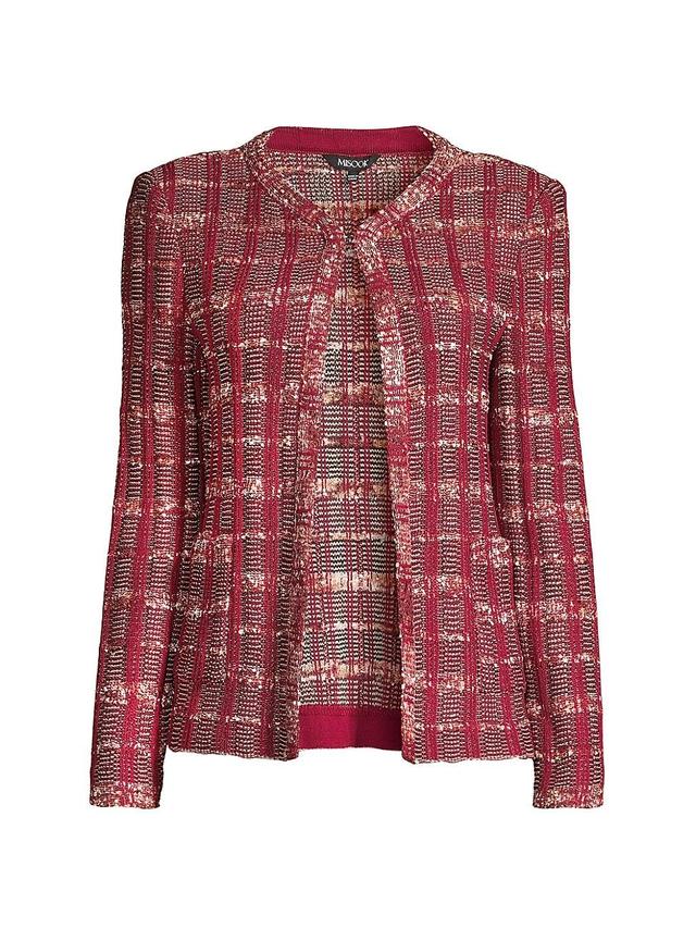 Womens Plaid Eyelash-Tweed Knit Jacket Product Image