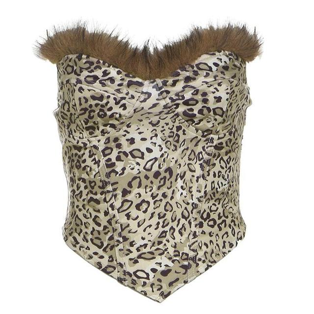 Faux Fur Trim Camouflage Tube Top Product Image