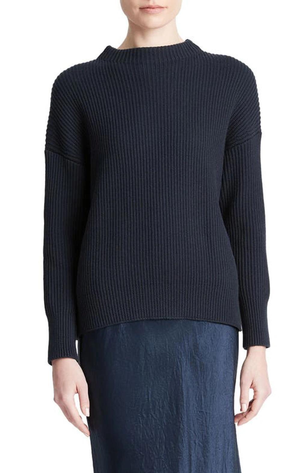 Ribbed Funnel-neck Cotton Cashmere Sweater In Blue product image