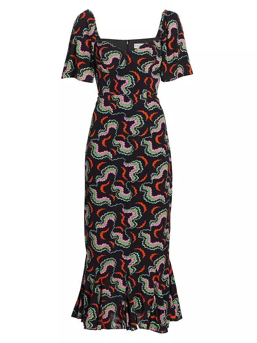 Ramona Printed Fluted-Hem Midi-Dress Product Image