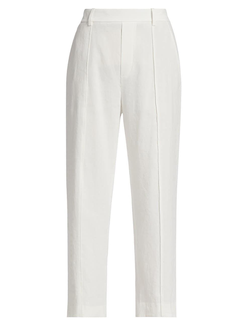 Vince Pintuck Tapered Crop Linen Blend Trousers Product Image