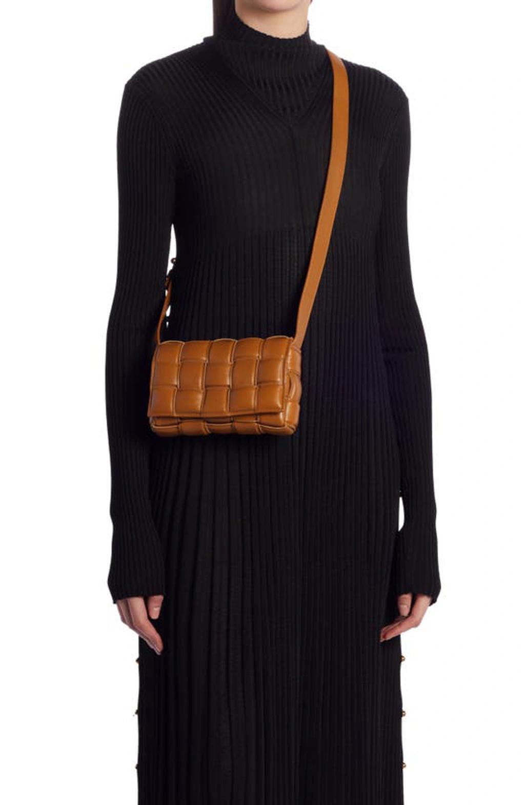 BOTTEGA VENETA Mini Padded Cassette Intrecciato Leather Crossbody Bag In Camel And Gold Product Image