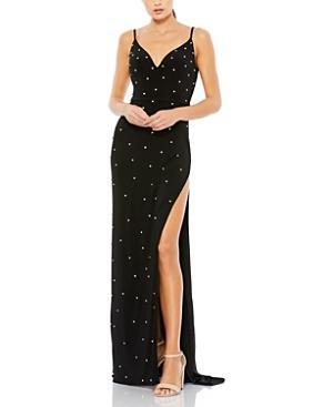 Rhinestone Embellished V-neck Gown In Black Product Image