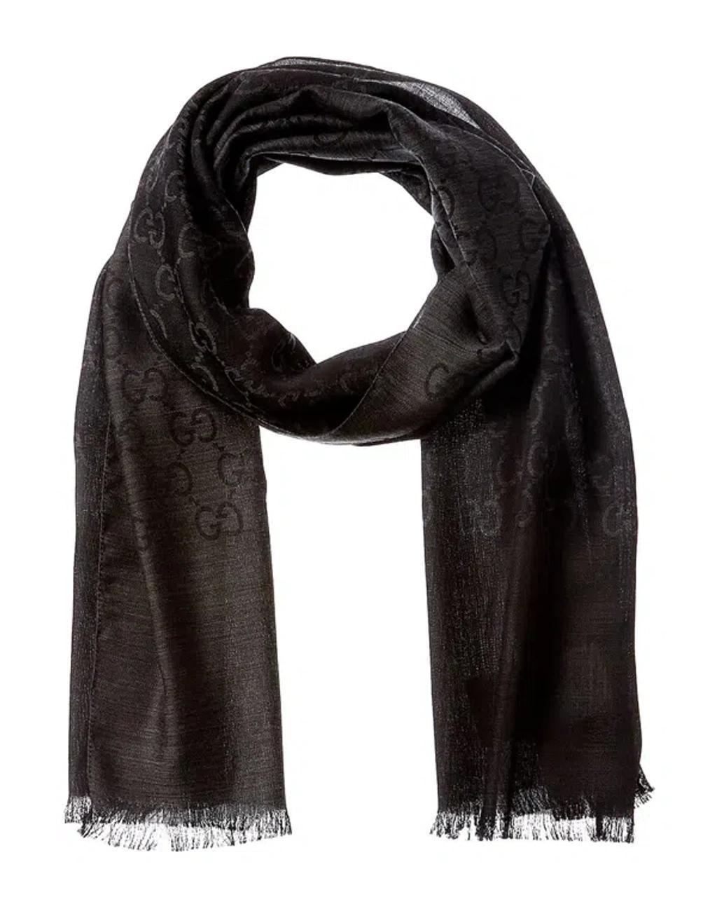 Logo Jacquard Wool & Silk-blend Scarf In Grey product image