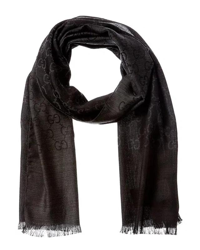 Logo Jacquard Wool & Silk-blend Scarf In Grey Product Image