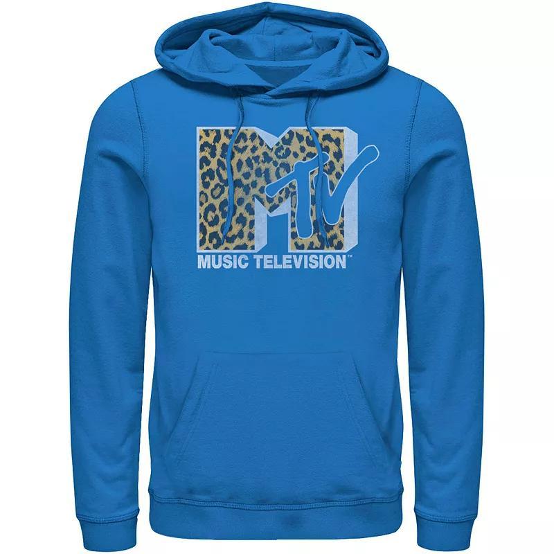 Mens MTV Logo Cheetah Print Hoodie Blue Product Image