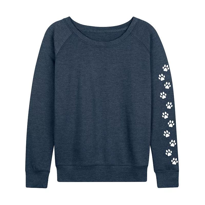 Womens Paw Prints Sleeve Lightweight French Terry Sweatshirt, Girls Grey Indigo Product Image