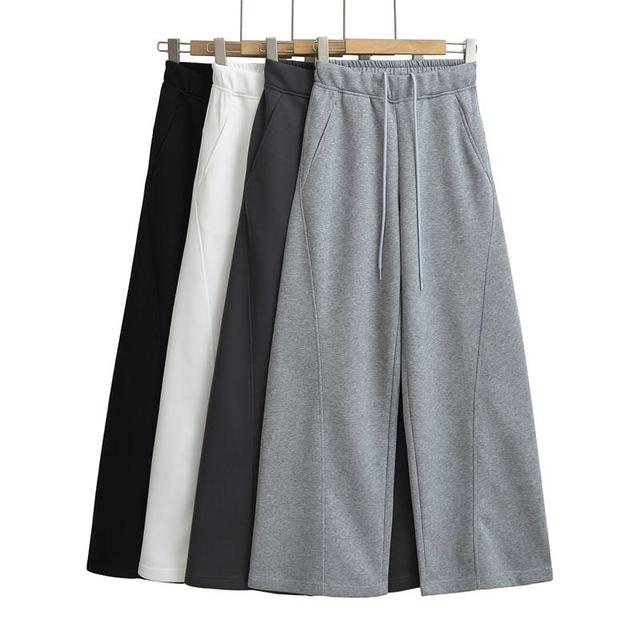 High Waist Plain Wide Leg Sweatpants Product Image