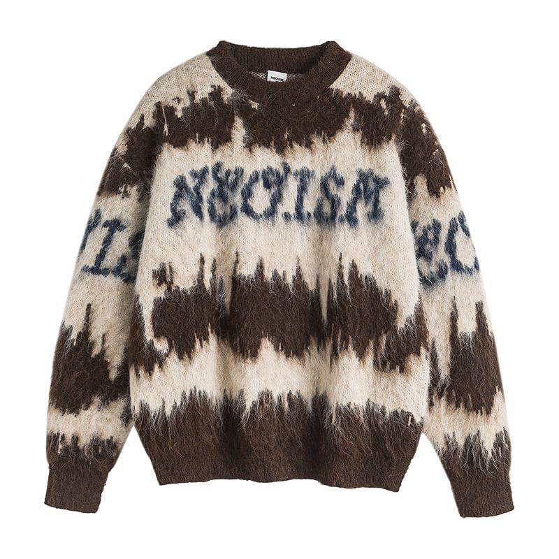 Crew Neck Lettering Patterned Sweater Product Image