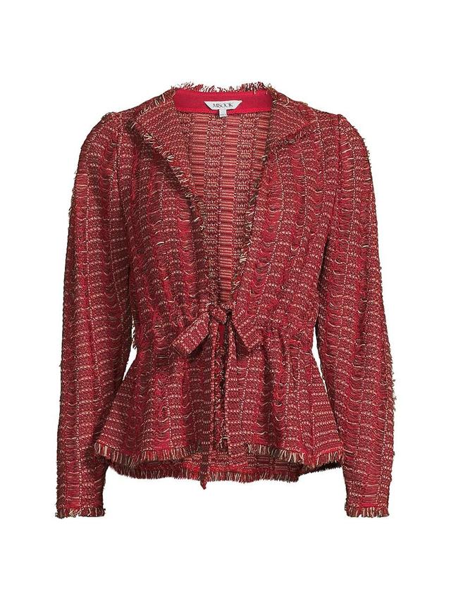 Womens Linear Belted Fringe Tweed Jacket Product Image