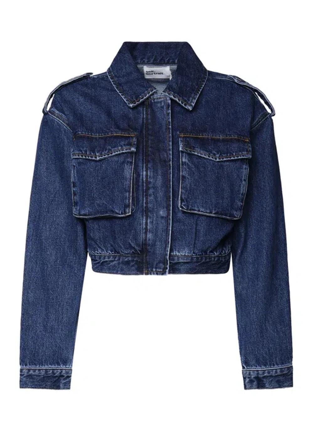 Denim Crop Top Jacket In Navy Product Image