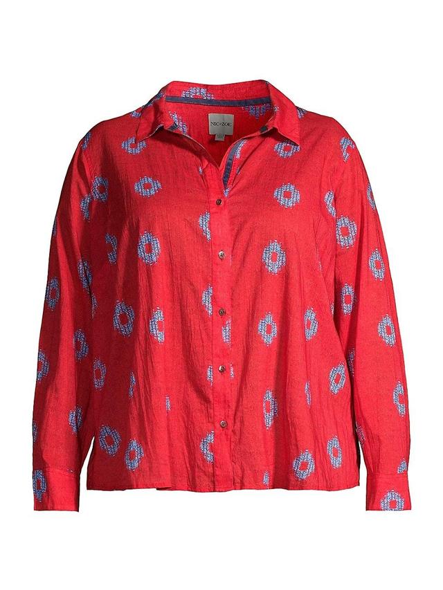 Nic+Zoe Plus Indigo Medallion Cotton Crinkle Shirt Product Image