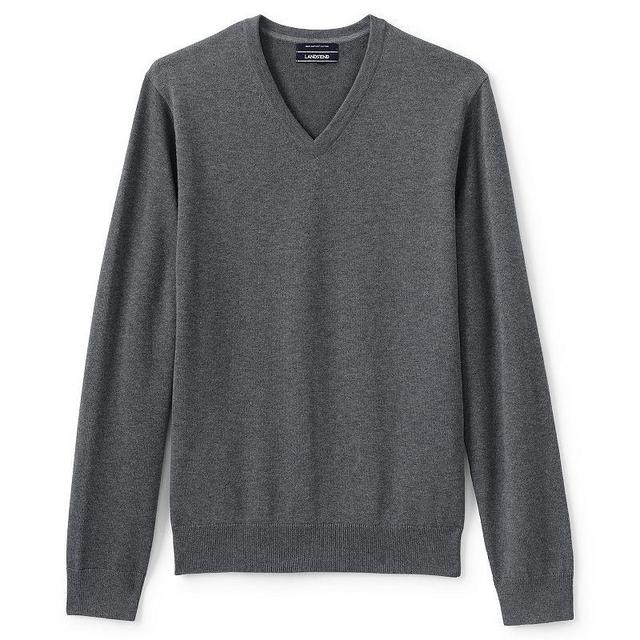 Big & Tall Lands End Classic-Fit Fine-Gauge Supima Cotton V-neck Sweater, Mens Grey Heather Product Image