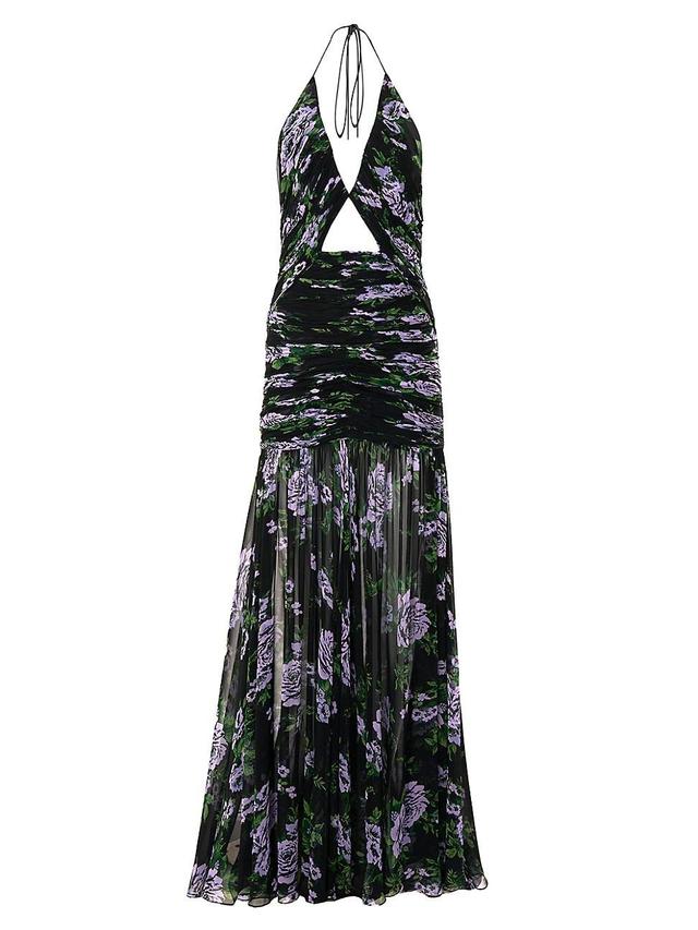 Womens Silk Floral Halter Cut-Out Gown Product Image