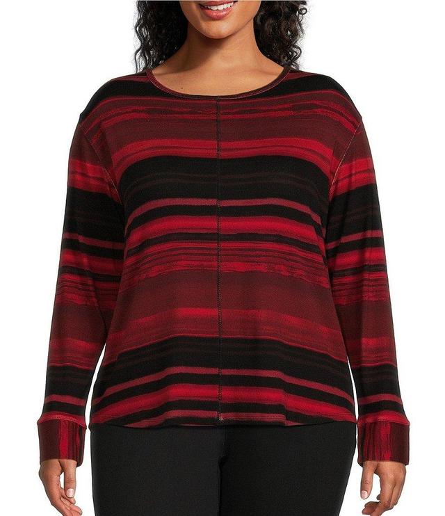 Westbound Plus Size Electric Sky Print Round Neck Long Sleeve Knit Tee Shirt Product Image