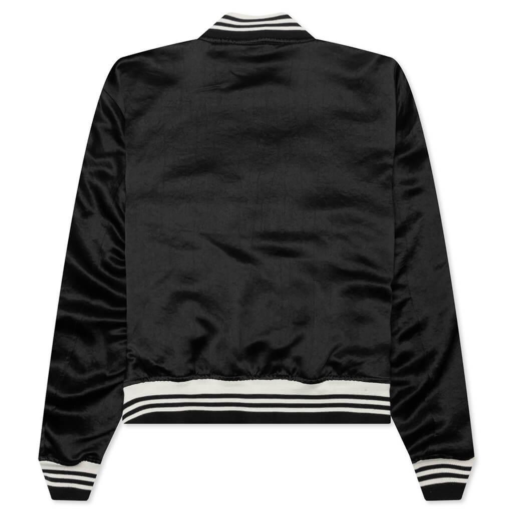 Satin Cropped Varsity Jacket - Black Male Product Image