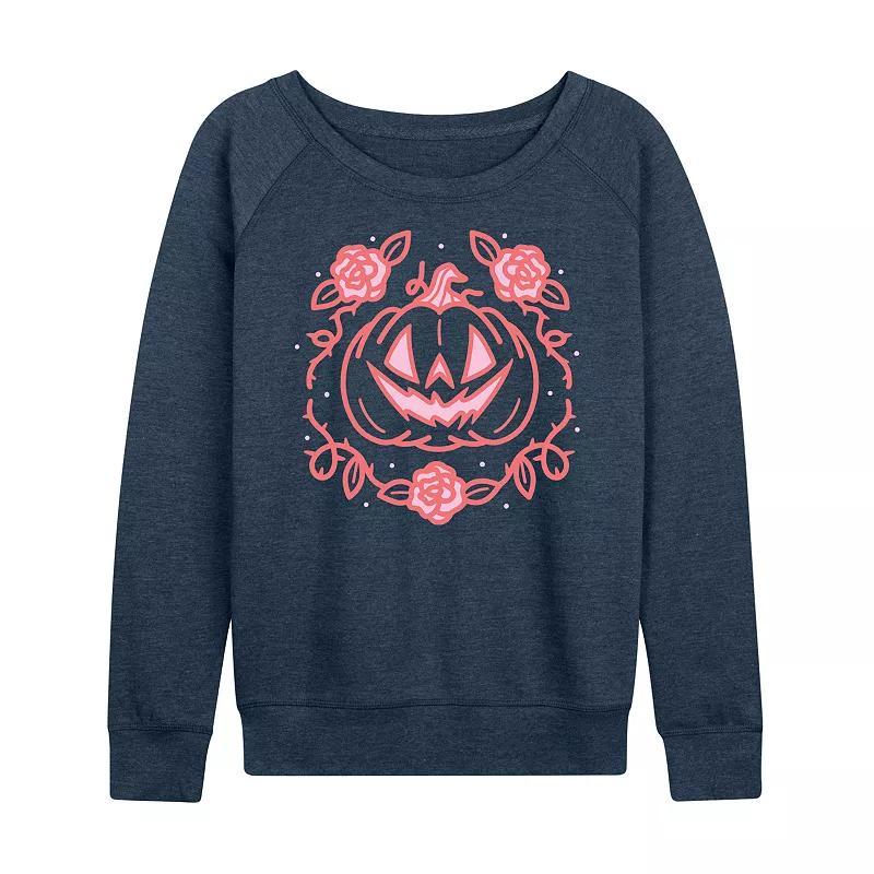 Womens Coquette Pumpkin Rose Halloween Lightweight French Terry Sweatshirt Grey Blue Product Image