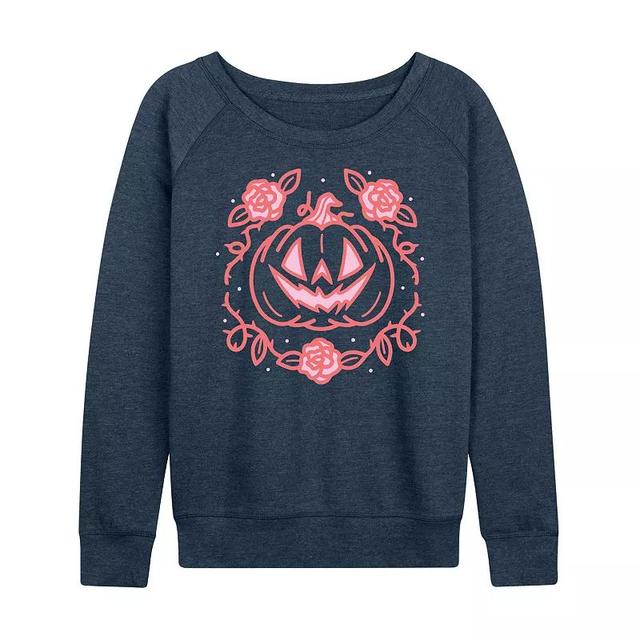 Womens Coquette Pumpkin Rose Halloween Lightweight French Terry Sweatshirt Grey Blue Product Image