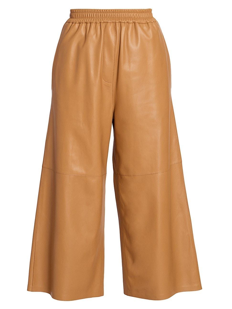 Womens Leather Cropped Wide-Leg Trousers Product Image