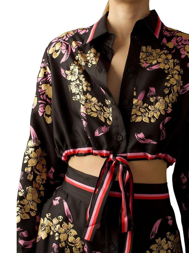 Womens Floral Silk Cropped Shirt Product Image